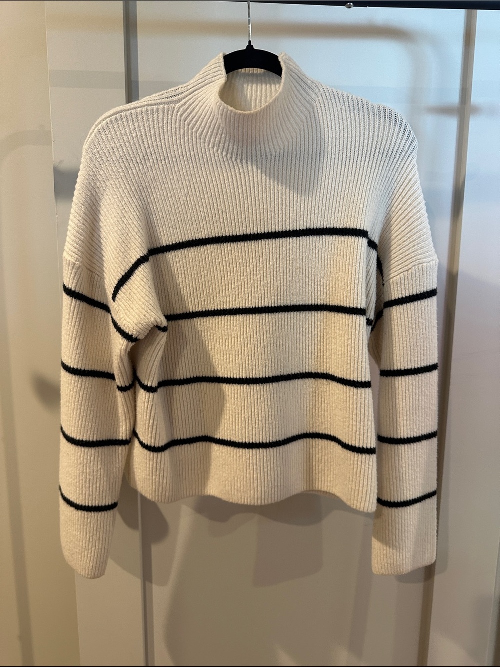 Abercrombie & Fitch Cream Mock Neck Sweater with Black Stripes